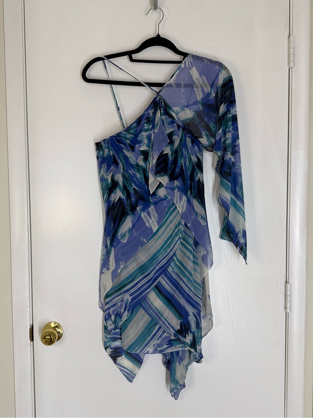 Blue watercolor One-Shoulder Asymmetric tunic size XS